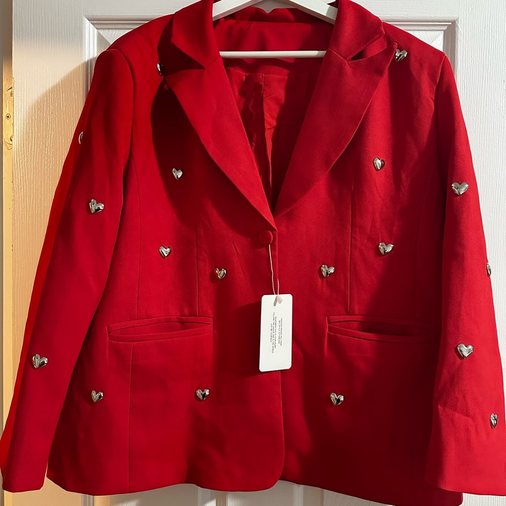 Red Heart Embellished Women's Blazer